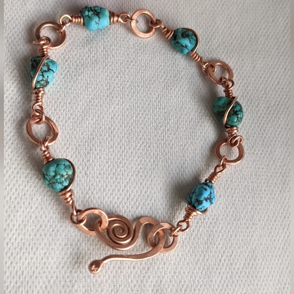 Authentic Turquoise Bracelet Copper Artisan Crafted Jewelry - Picture 11 of 16